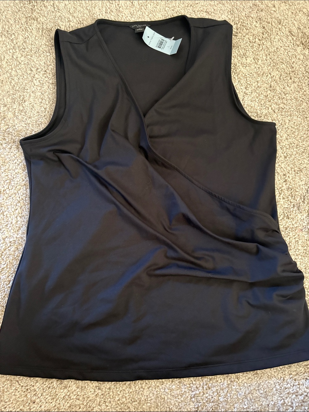 Ann Taylor Black Faux-Wrap Sleeveless Camisole